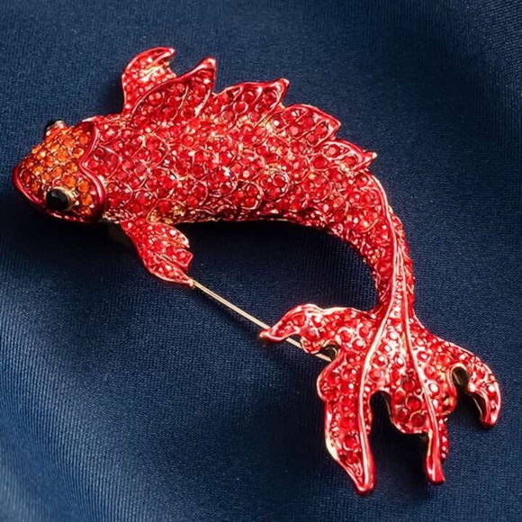 Betsey Johnson Red Crystal Carp Fish Brooch - Picture 1 of 16